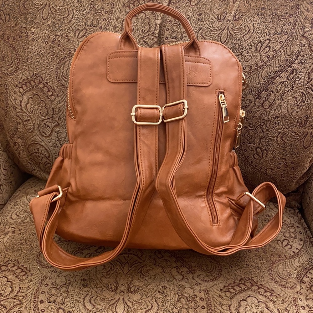 Leopard Strap Convertible Shoulder Bag/Backpack, Camel - Picture 5 of 9